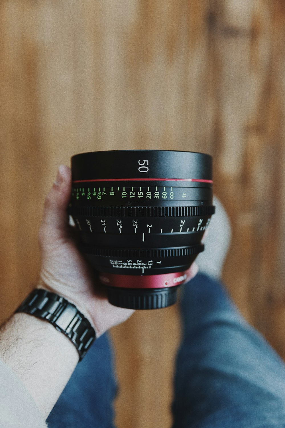 black and red camera lens