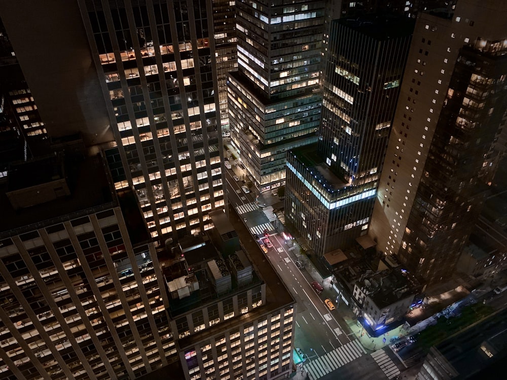 high rise buildings during night time