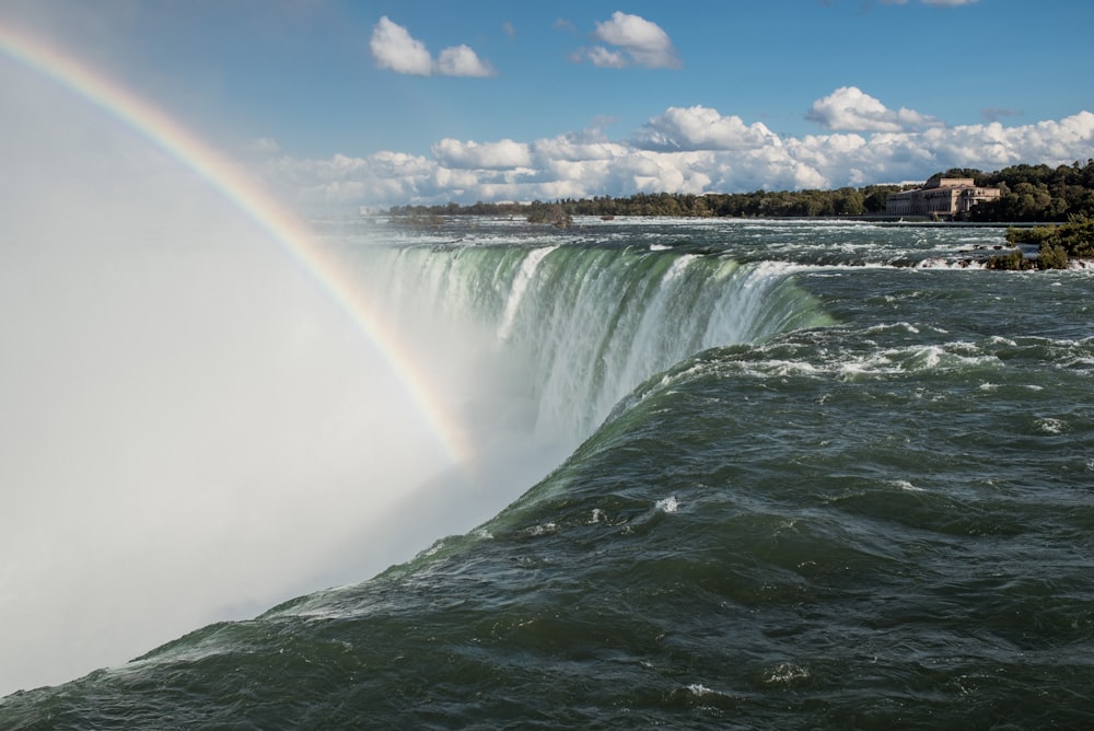 waterfalls under blue sky and white clouds during daytime