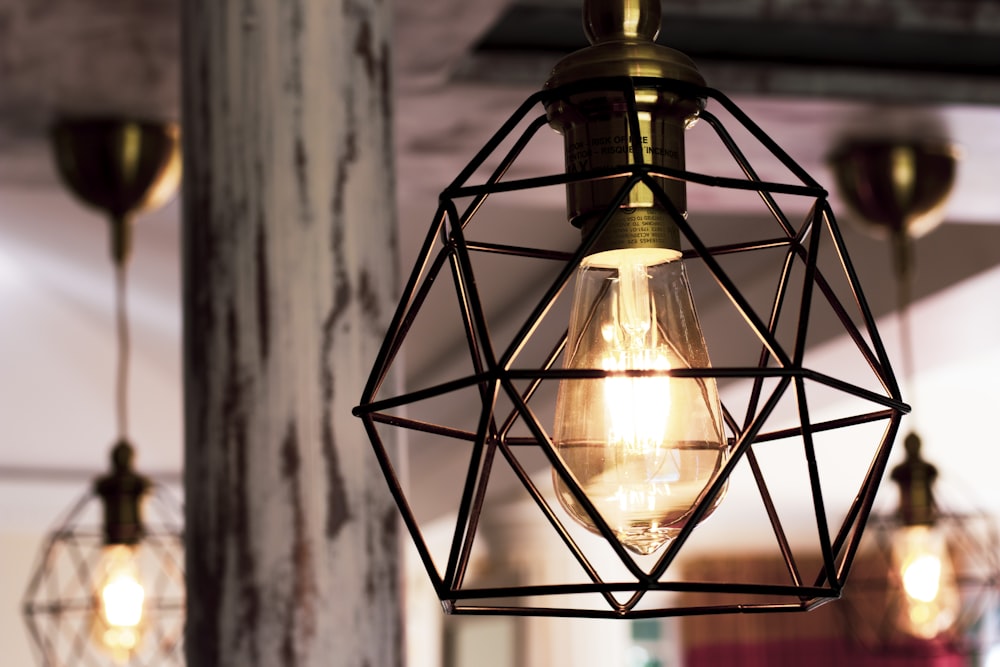 black metal framed pendant lamp