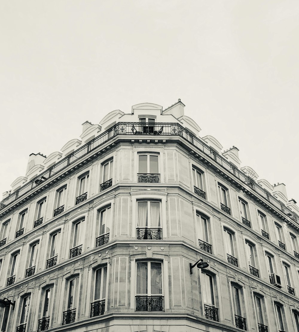 grayscale photo of concrete building