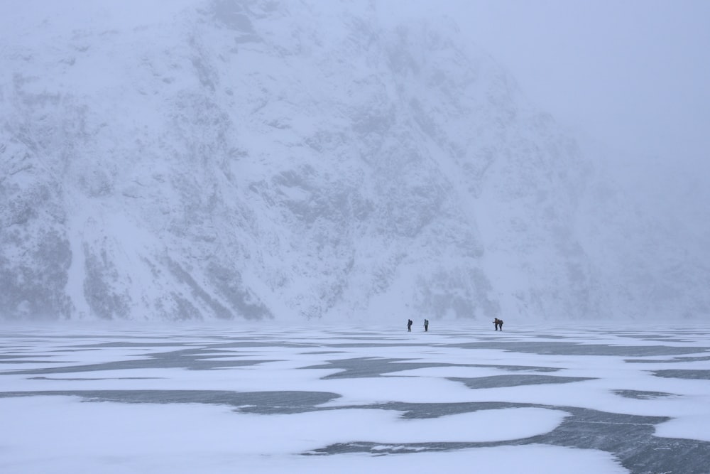 person walking on snow covered field during daytime