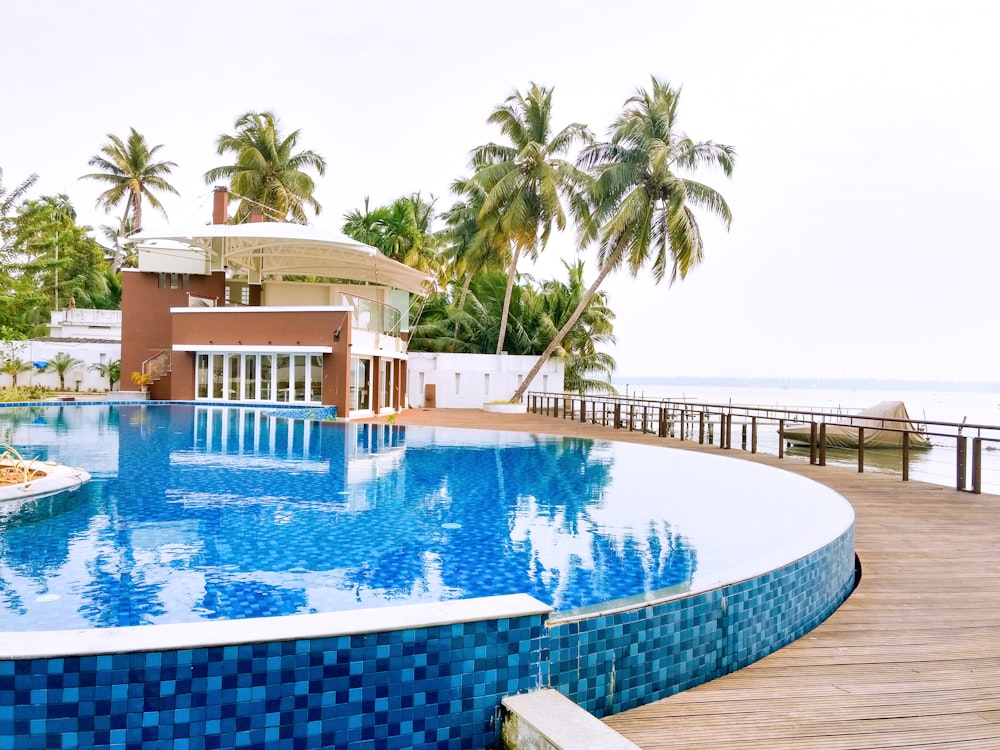 swimming pool near palm trees during daytime