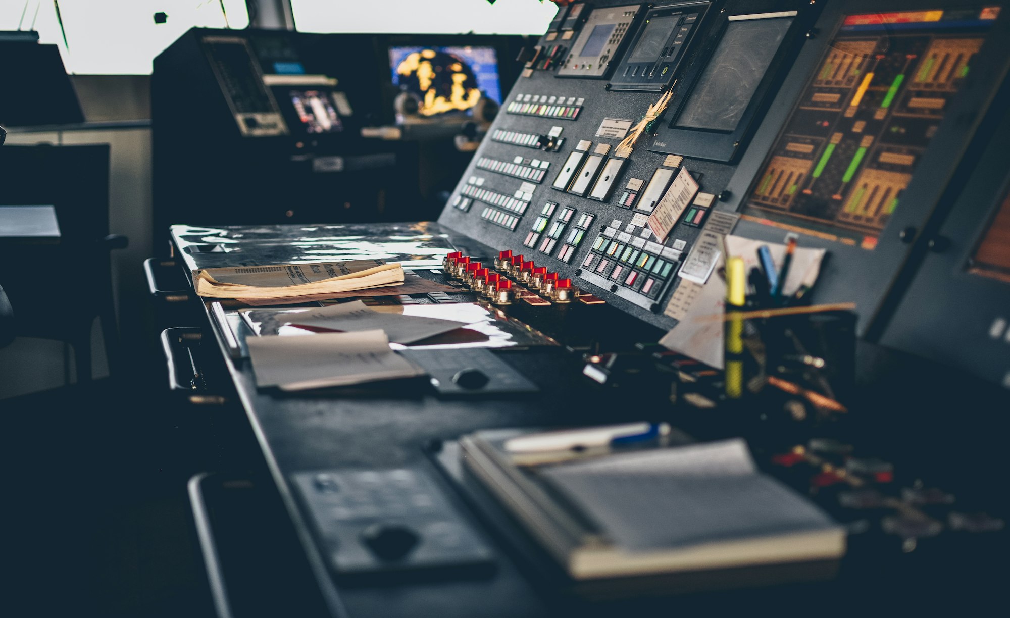 Control panel and buttons of a cruise ferry in the cockpit.