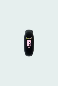 Close-up of sleek fitness trackers glowing softly on a modern black surface.