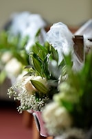 Close-up of colorful floral arrangements adorning the wedding venue.