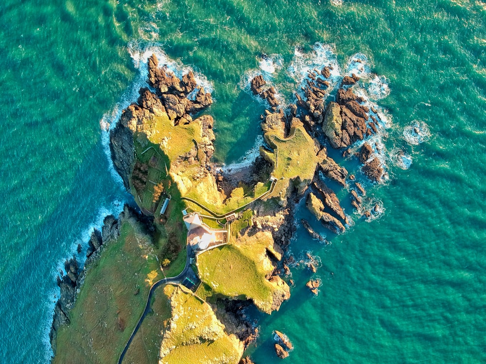 aerial view of green and brown island