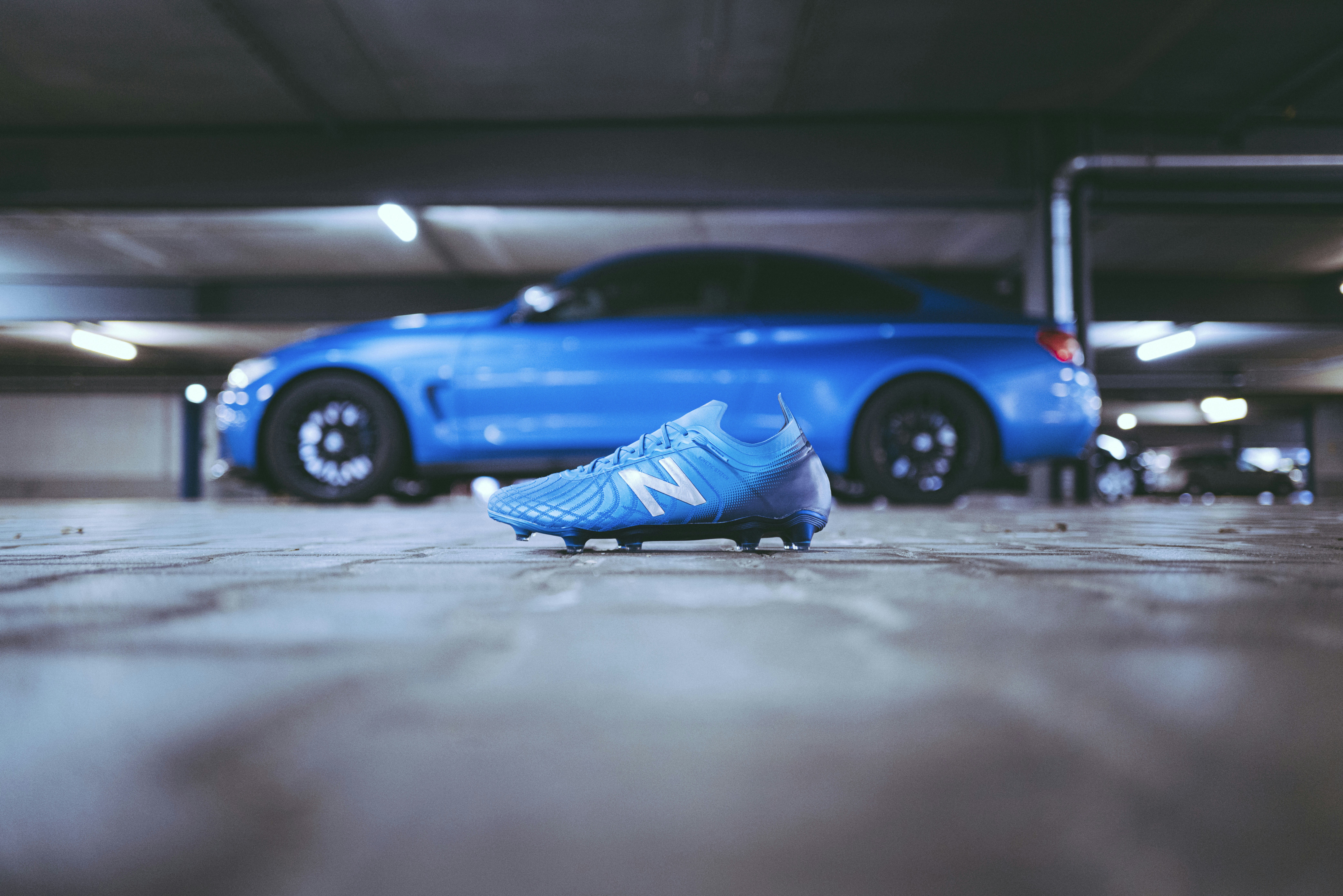 blue car on the road