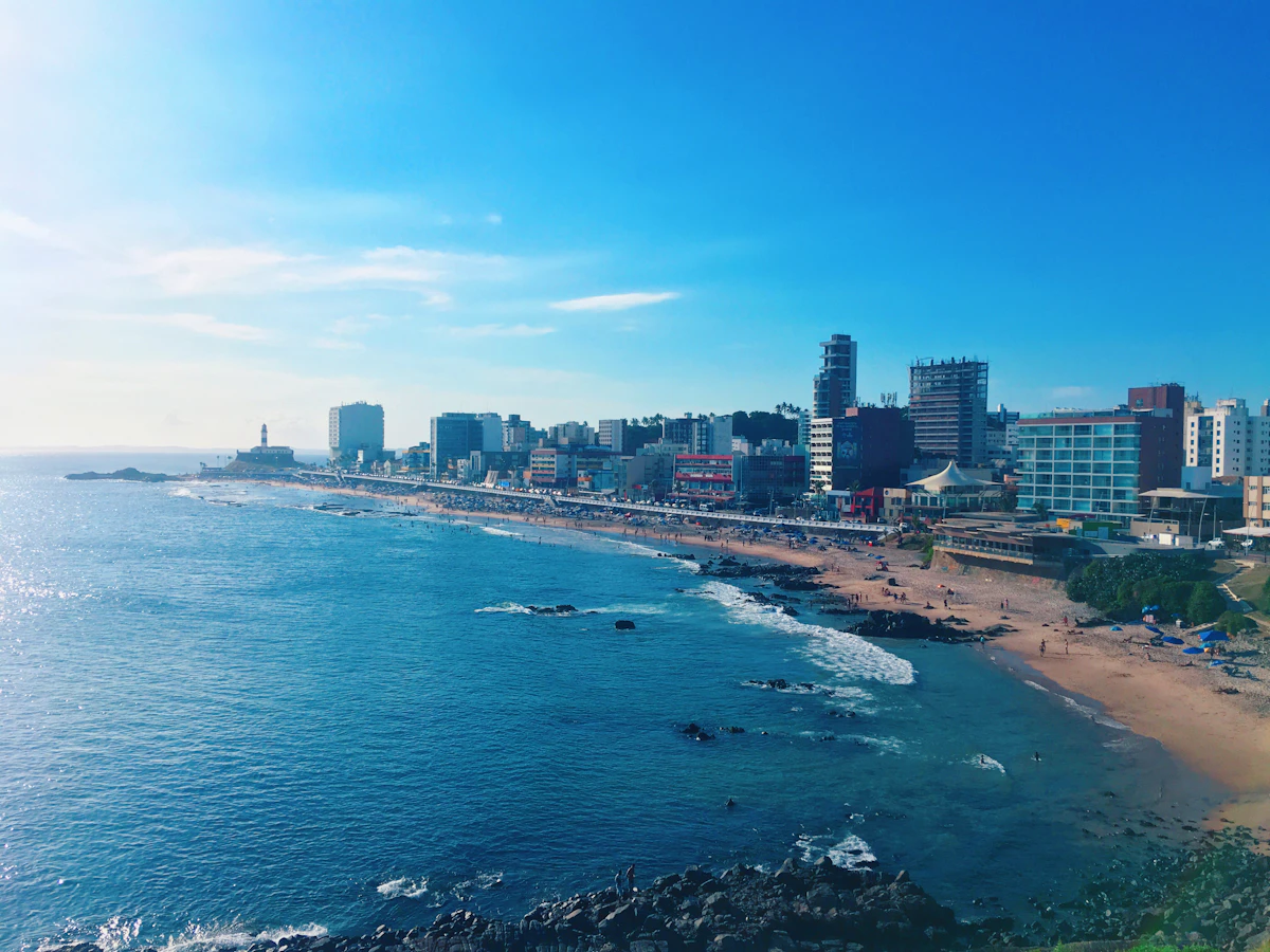 Salvador Bahia Brazil sunny day beach wide shot