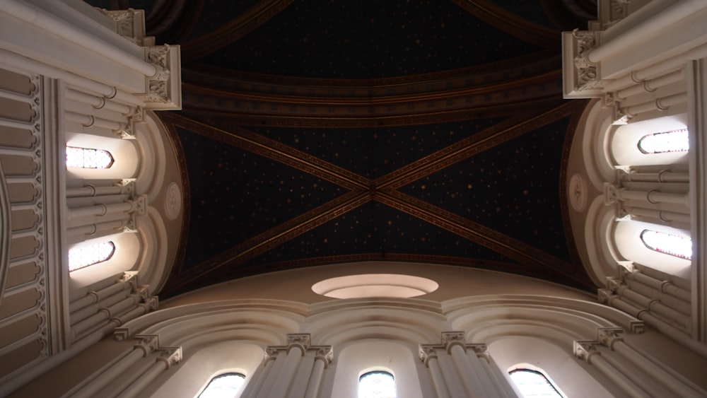 white and brown ceiling with ceiling lights