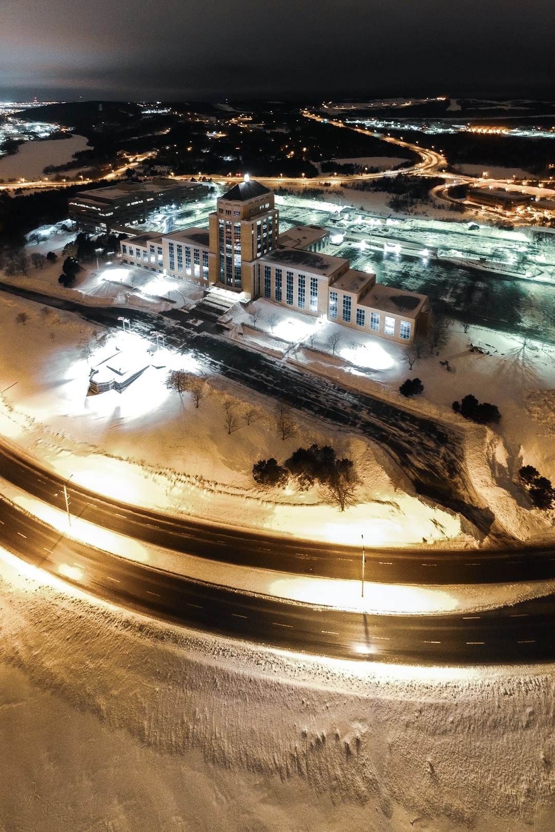 birds eye view of city during night time