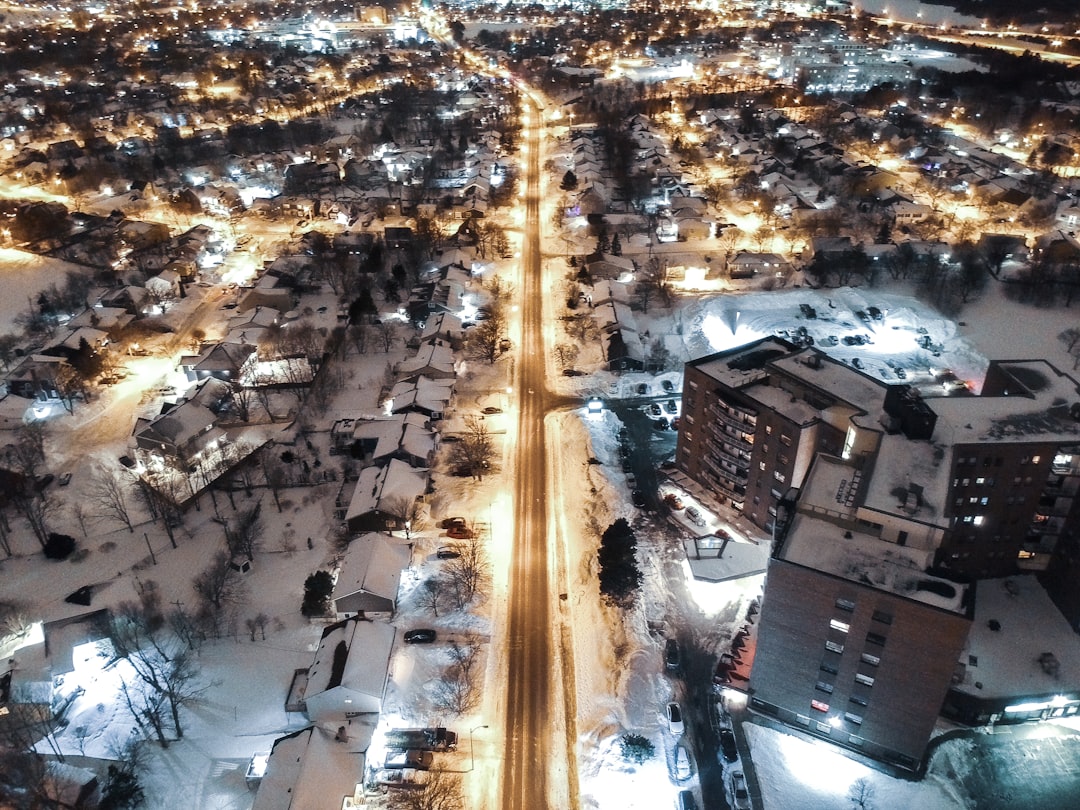 aerial view of city during night time