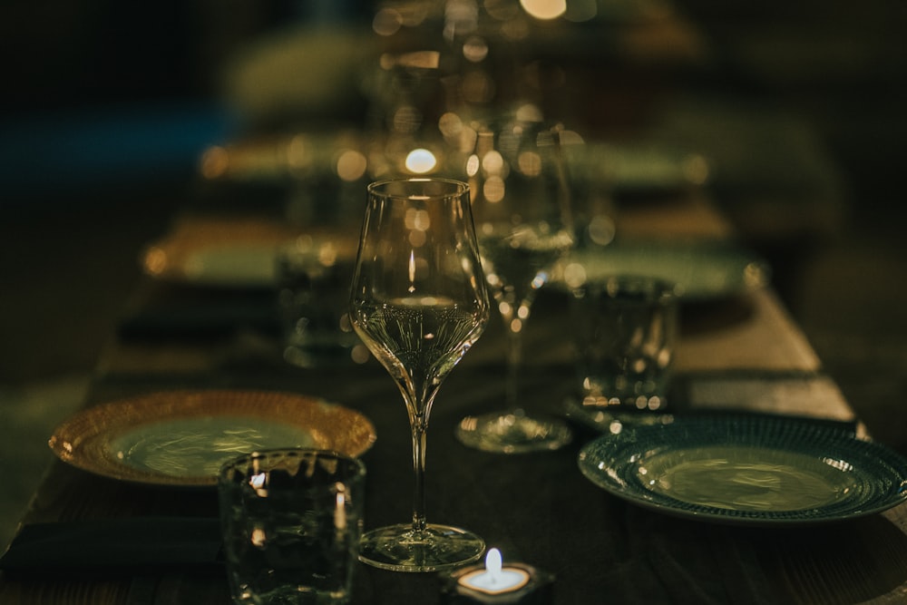 clear wine glass on table