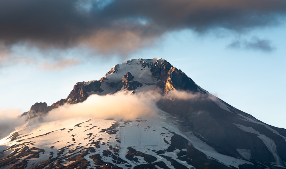 snow covered mountain under cloudy sky during daytime