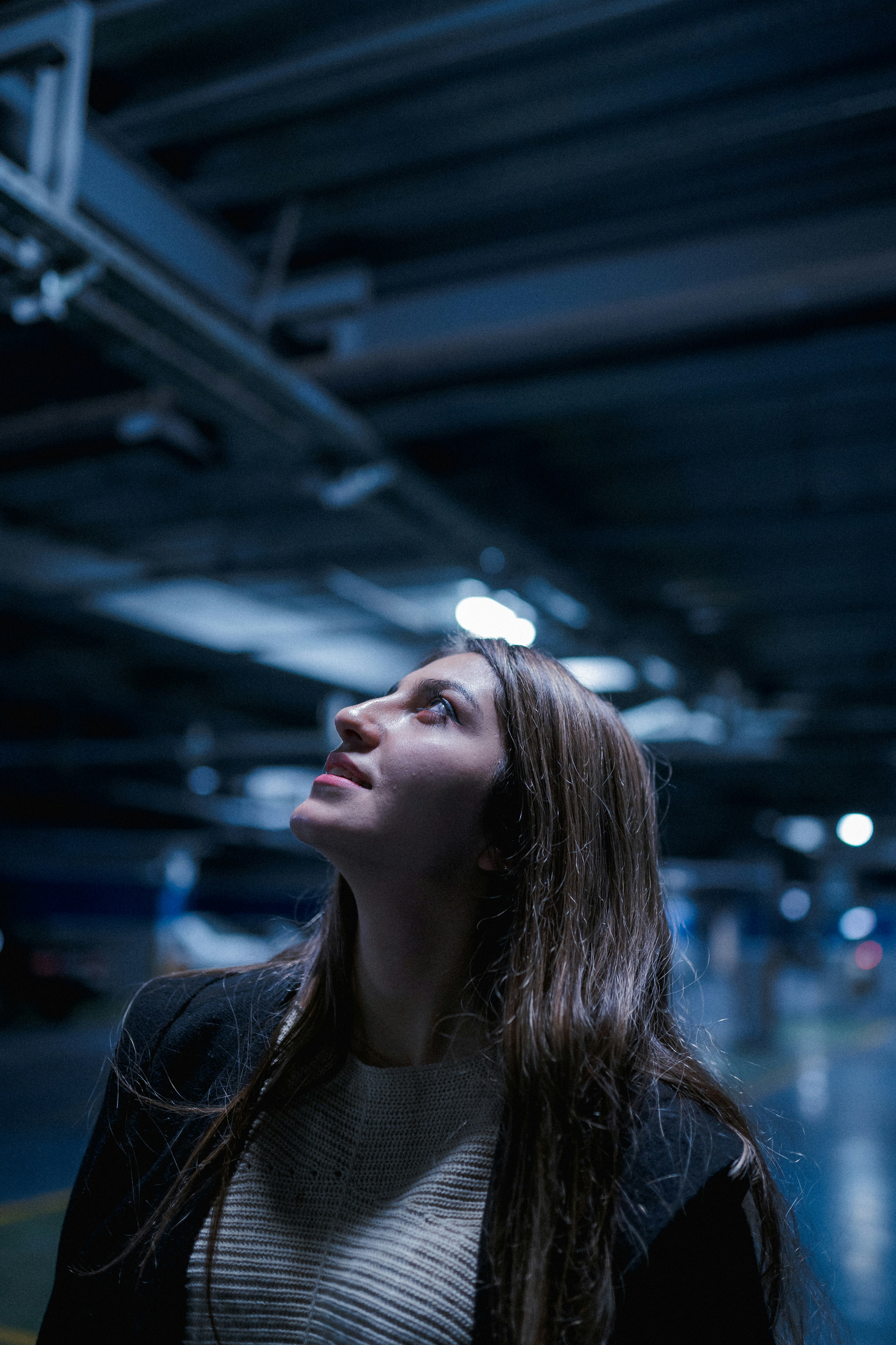 woman in black leather jacket
