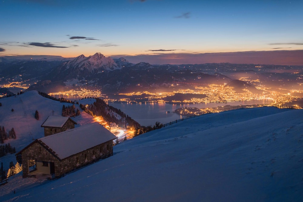 aerial view of city during night time