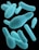 A collection of blue-green, rod-shaped bacteria appears to be floating against a black background. The bacteria have a textured surface that gives them a unique, almost fuzzy appearance.
