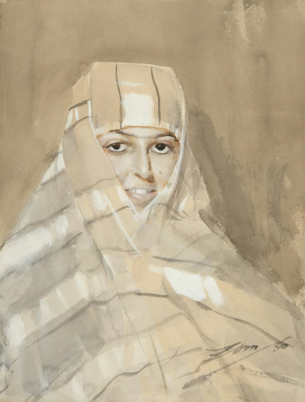 woman in white hijab head dress