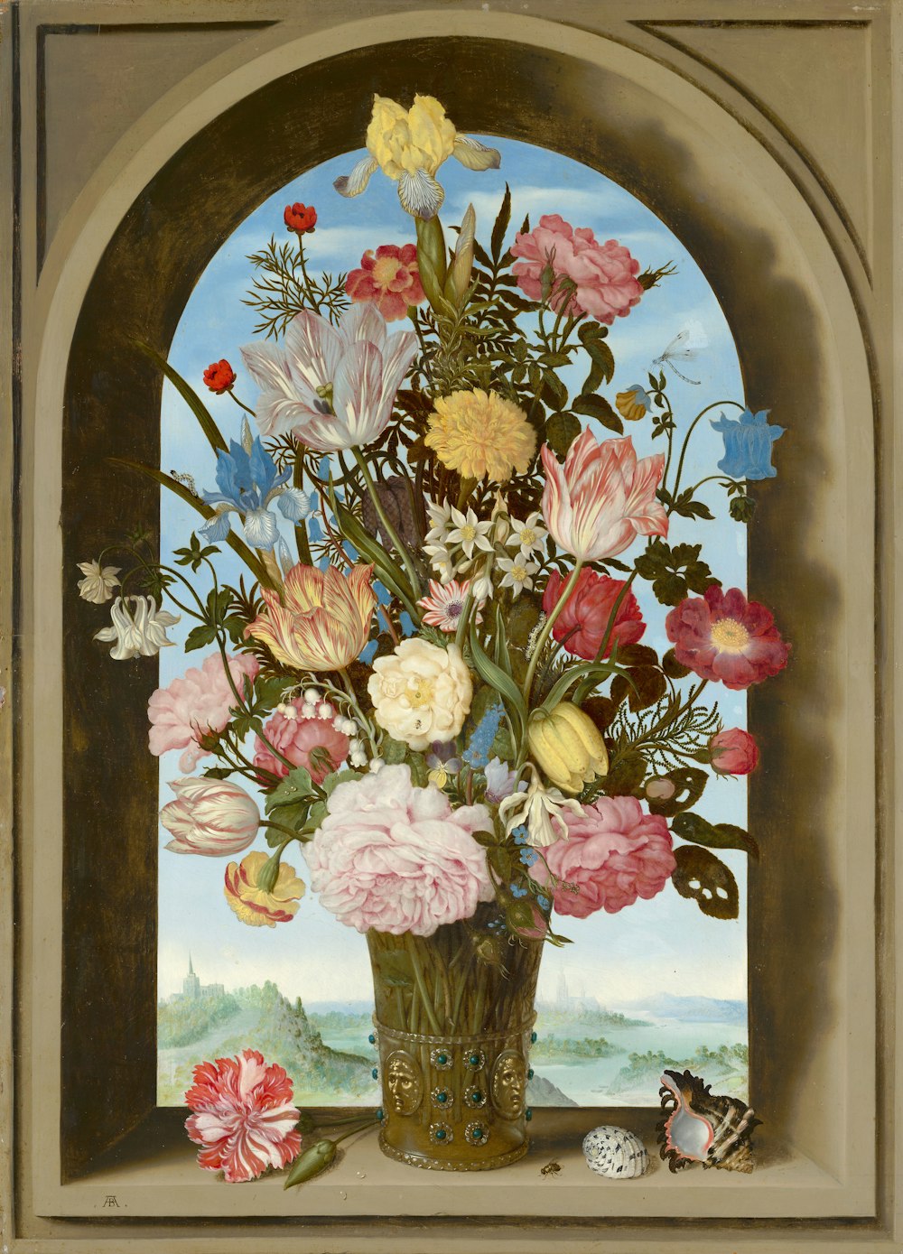 Malerei mit rosa und gelben Blumen