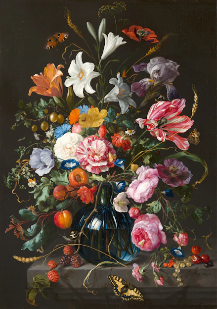 classical still life painting of flowers