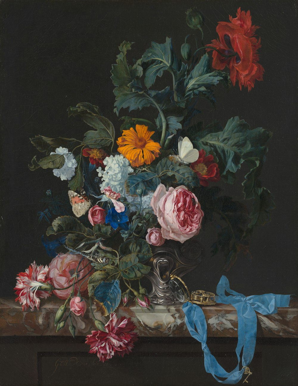 Rote und blaue Rosen in Vase