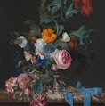 red and blue roses in vase