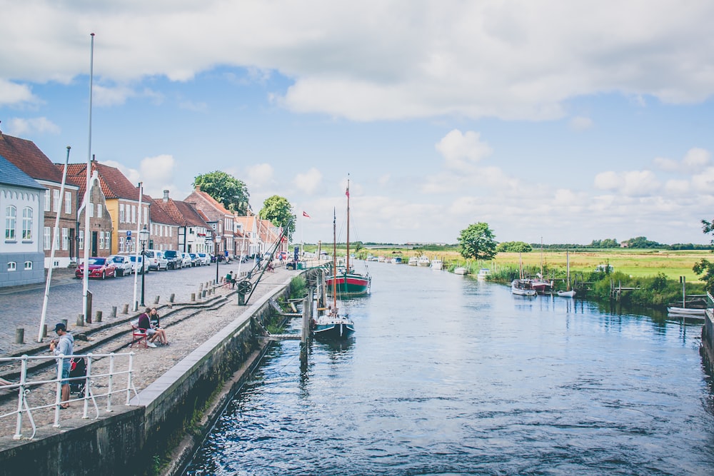 body of water near green trees and houses under white clouds and blue sky during daytime