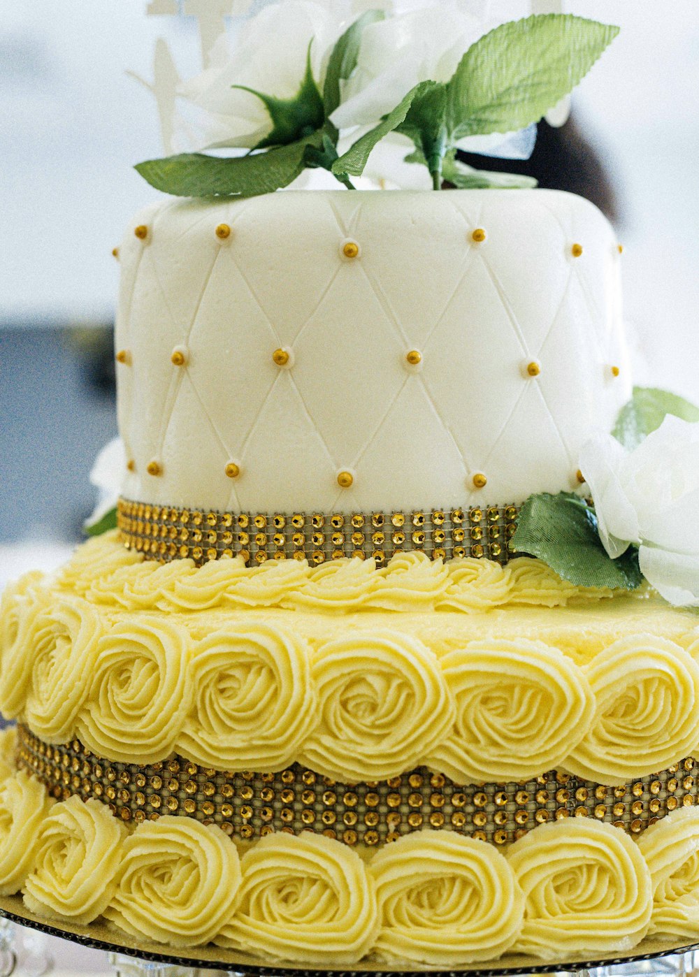 white and green floral cake