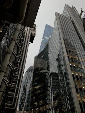 A bustling commercial hub with glass facades and industrial design elements.