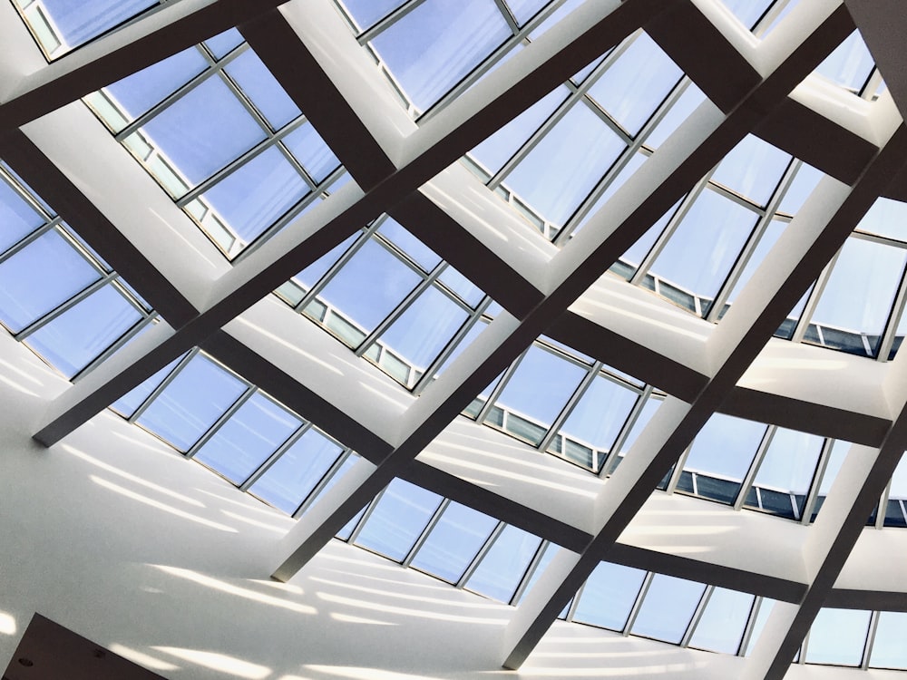 white and blue glass ceiling