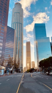 white and blue high rise building