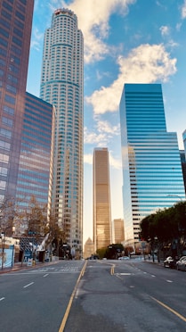 white and blue high rise building