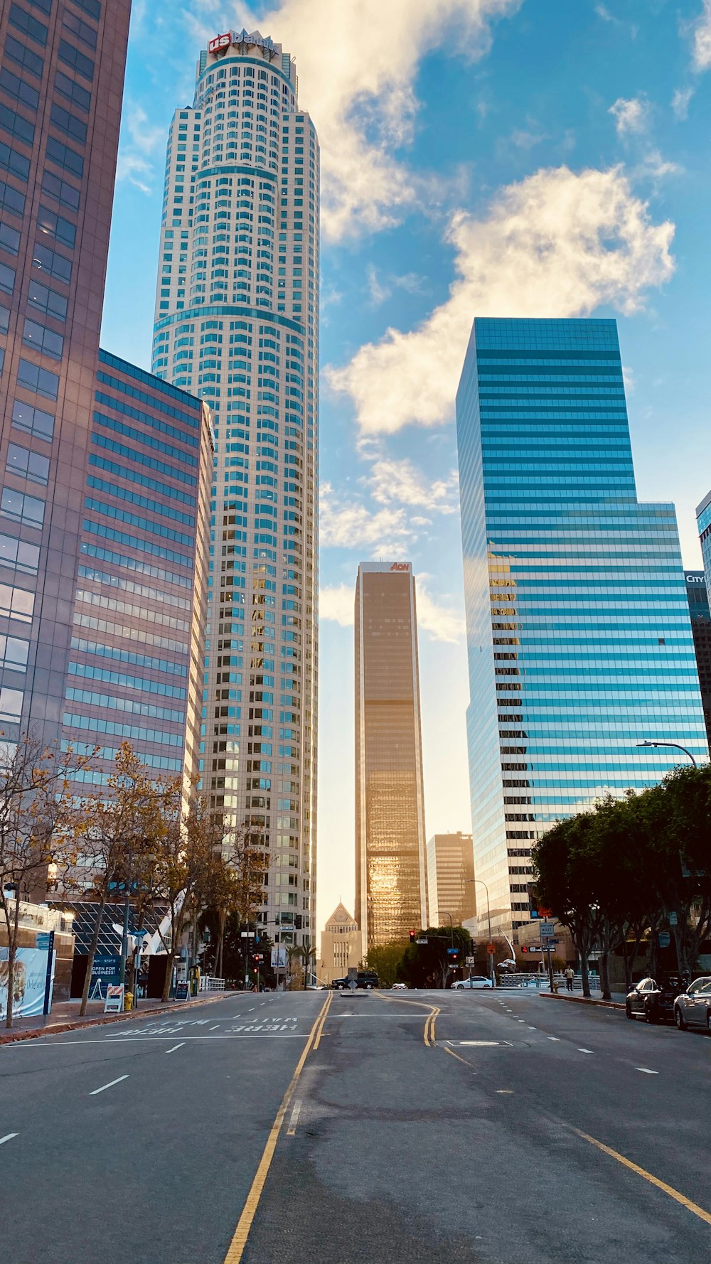 white and blue high rise building