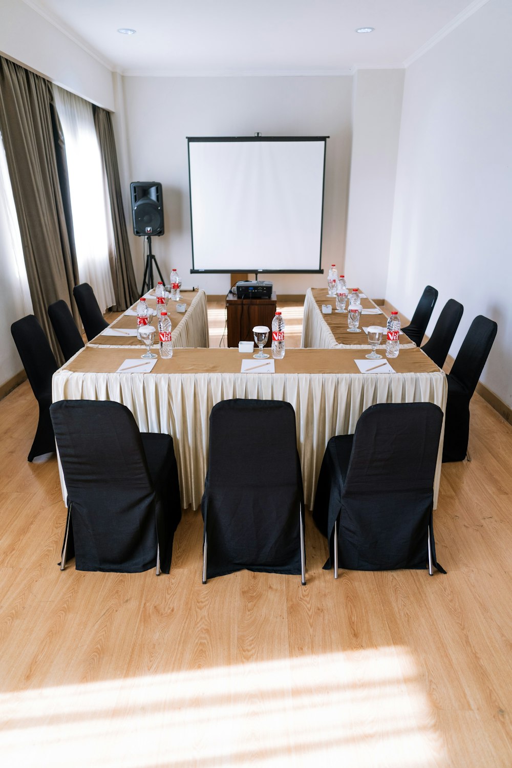 black chairs and table in room