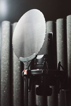 black and gray microphone with stand