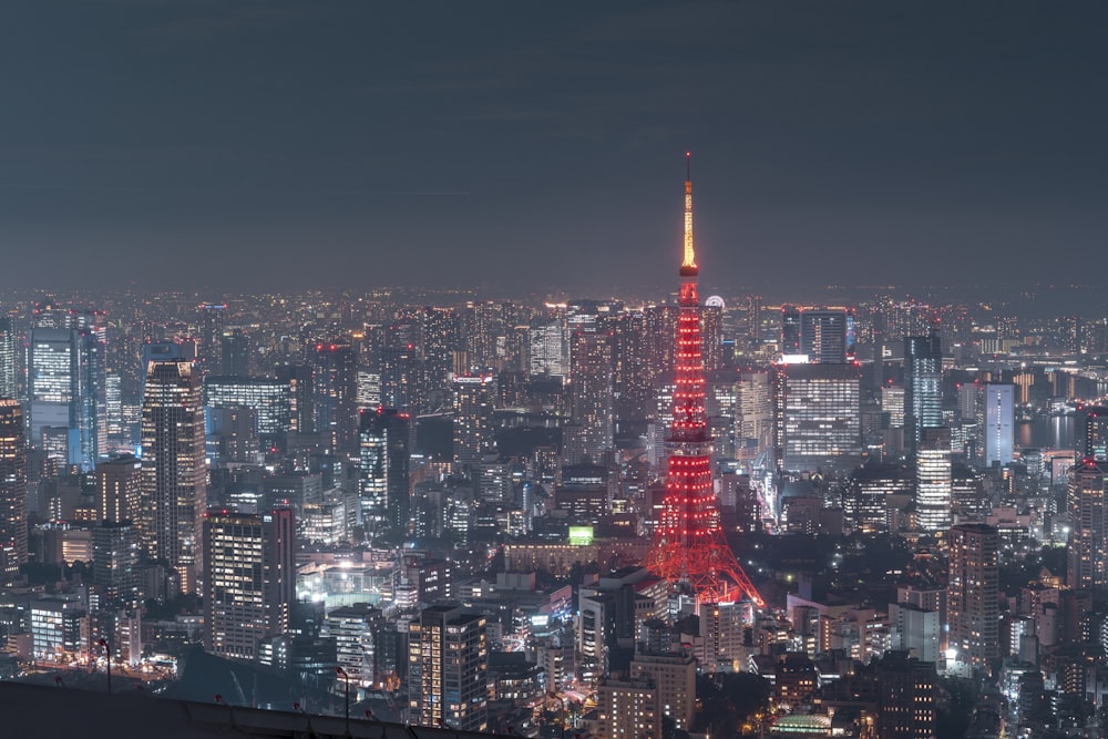 city skyline during night time