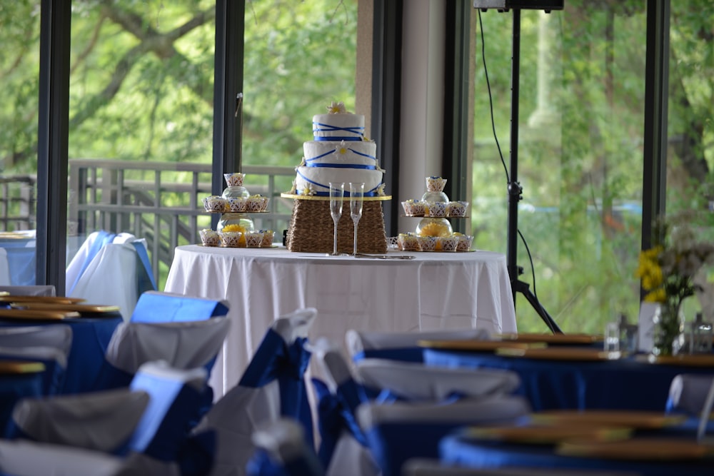 white and gold table cloth with chairs