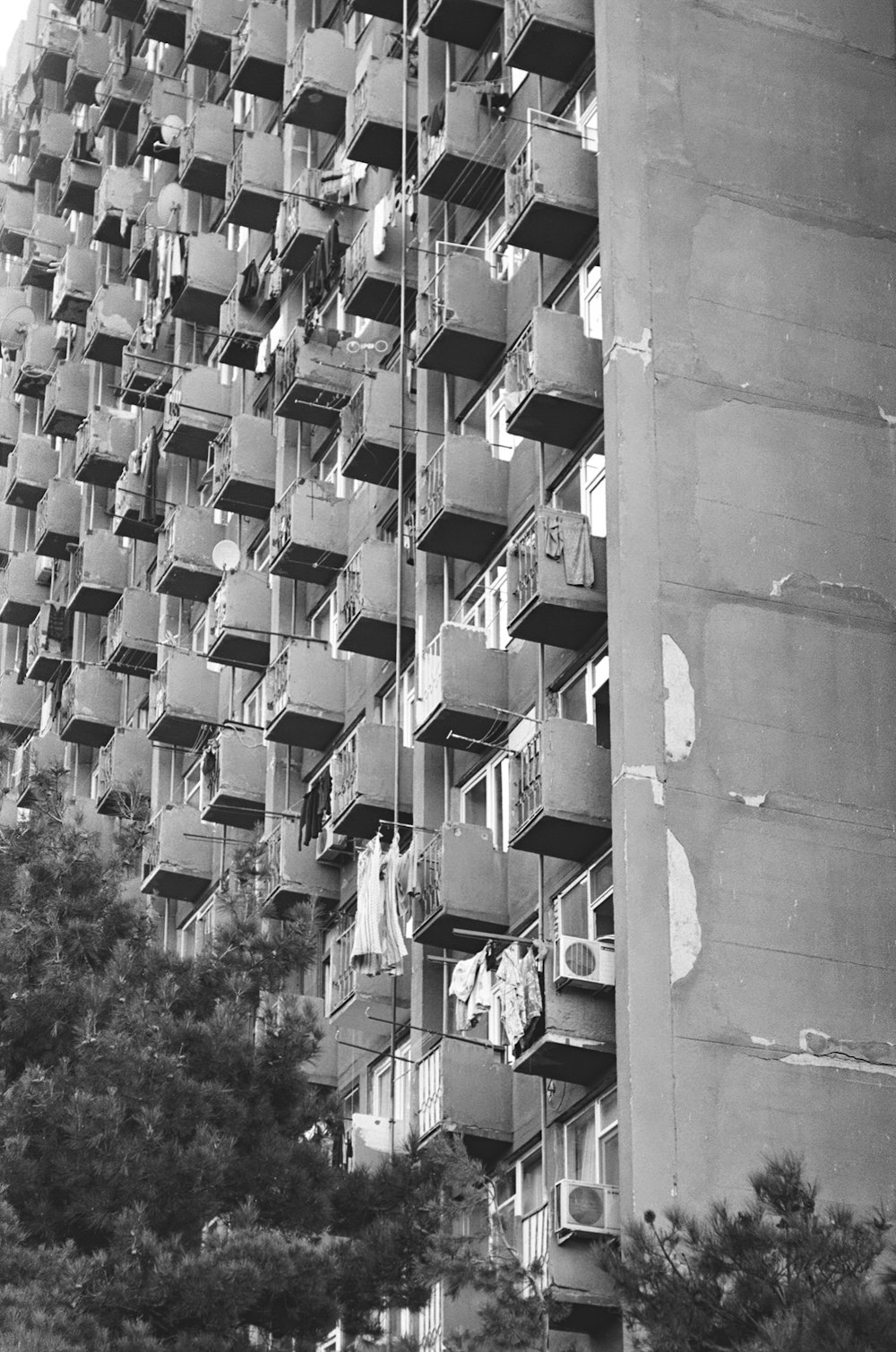 grayscale photo of concrete building