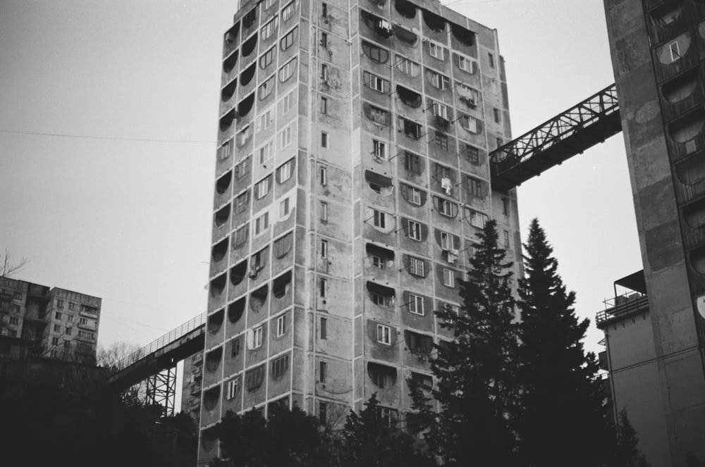 grayscale photo of high rise building