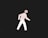 A white stick figure walking symbol is depicted against a black background. The stick figure is composed of a pattern of small repeating characters that resemble the letter R. The figure is shown in mid-step with one leg forward and one arm bent at the elbow.