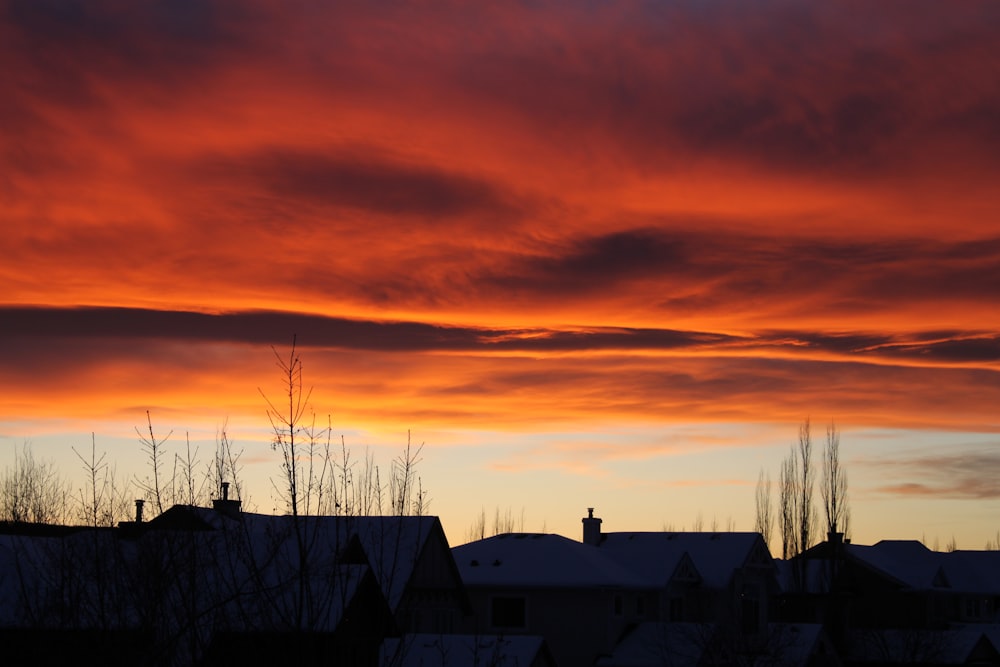 silhouette of house during sunset