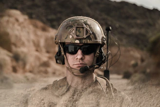 man in brown helmet and brown jacket