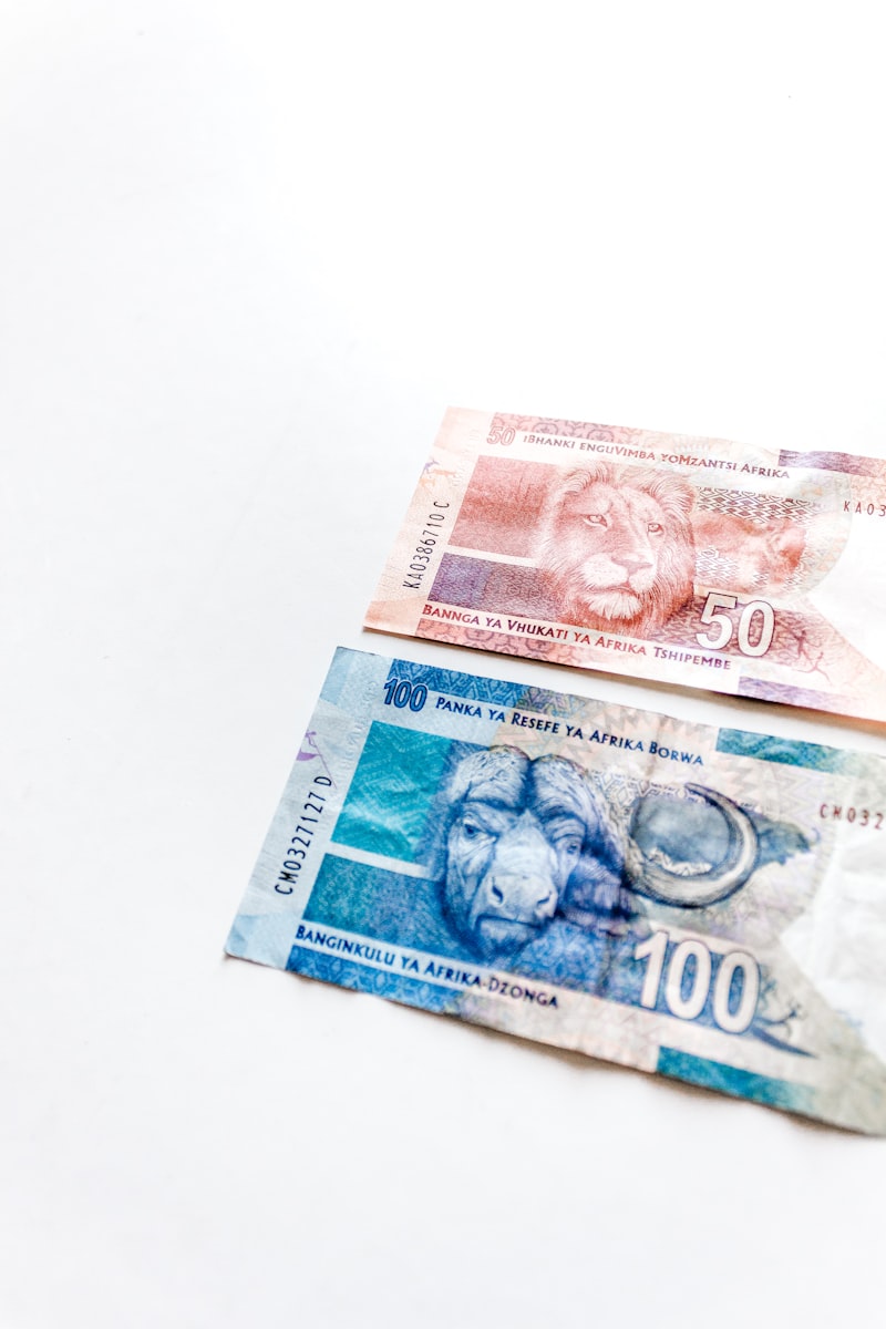 South African rand banknotes on a surface