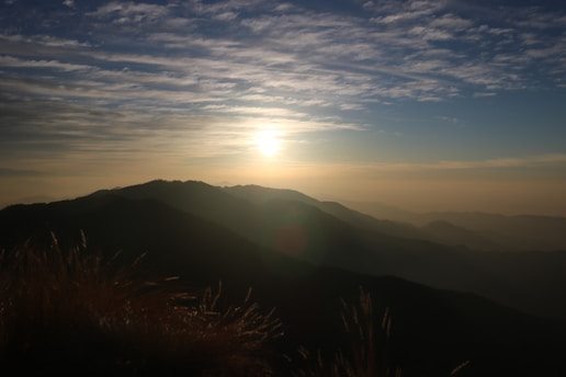 A serene landscape featuring a tranquil sunset over a mountain range, symbolizing spiritual journeys and personal growth.