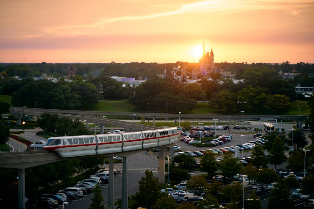 aerial view of city during sunset