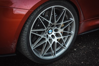 Set of BMW wheel rim protectors installed on a shiny car wheel