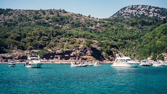 white boat on sea near green mountain during daytime in Dubrovnik Croatia