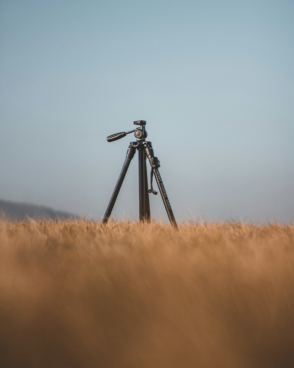 black camera on tripod on brown grass field during daytime