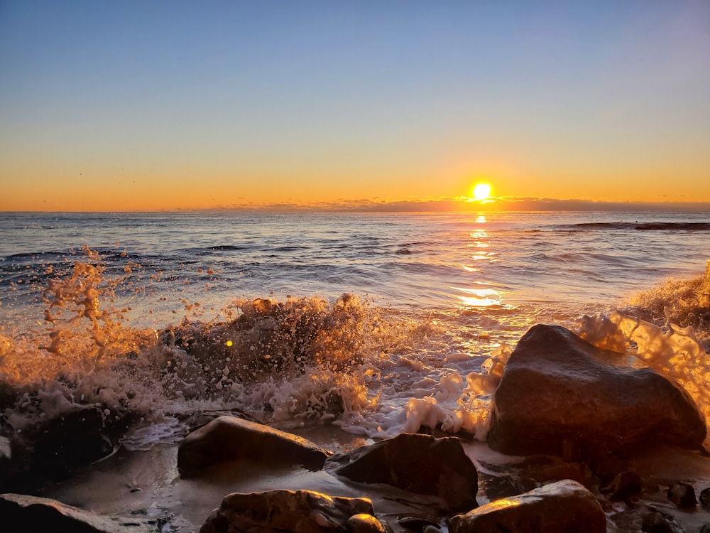 rocky shore during golden hour