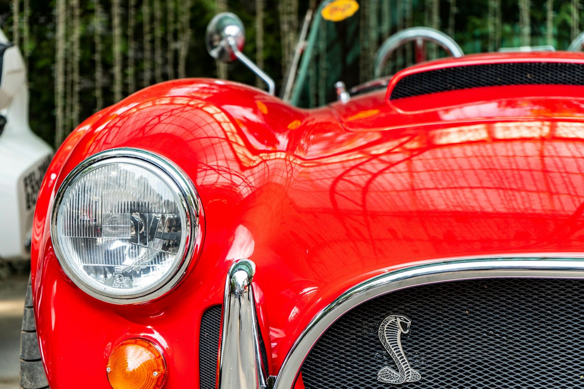 red and silver car headlight